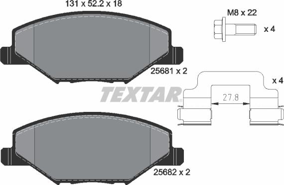 Textar 2568101 - Комплект спирачно феродо, дискови спирачки vvparts.bg