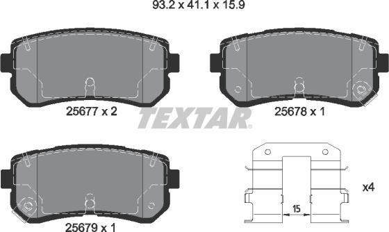 Textar 2567701 - Комплект спирачно феродо, дискови спирачки vvparts.bg