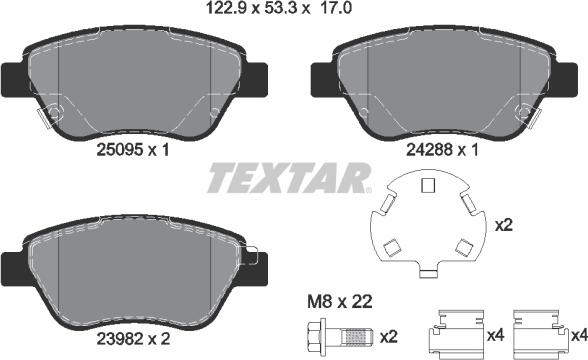 Textar 2509501 - Комплект спирачно феродо, дискови спирачки vvparts.bg