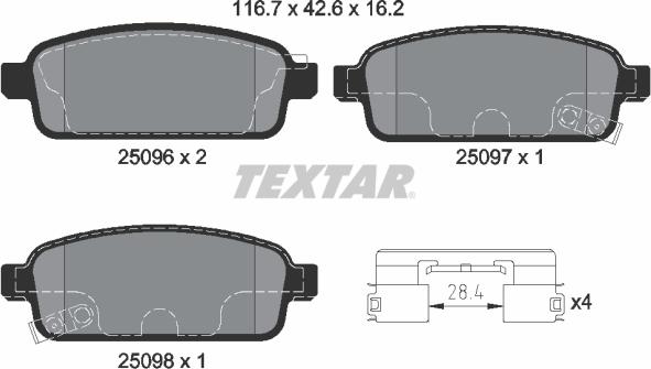 Textar 2509606 - Комплект спирачно феродо, дискови спирачки vvparts.bg