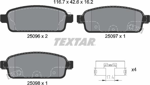 Textar 2509681 - Комплект спирачно феродо, дискови спирачки vvparts.bg