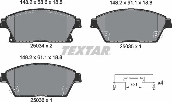 Textar 2503401 - Комплект спирачно феродо, дискови спирачки vvparts.bg