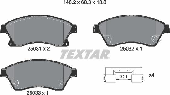 Textar 2503181 - Комплект спирачно феродо, дискови спирачки vvparts.bg