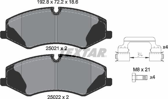 Textar 2502101 - Комплект спирачно феродо, дискови спирачки vvparts.bg