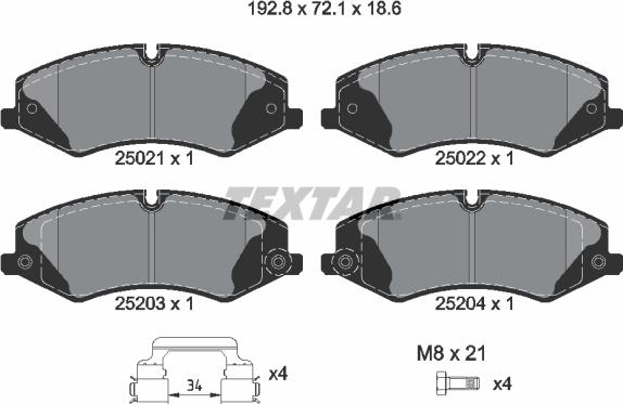 Textar 2502201 - Комплект спирачно феродо, дискови спирачки vvparts.bg