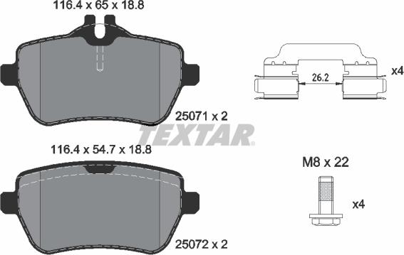 Textar 2507101 - Комплект спирачно феродо, дискови спирачки vvparts.bg