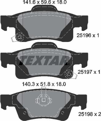 Textar 2519601 - Комплект спирачно феродо, дискови спирачки vvparts.bg
