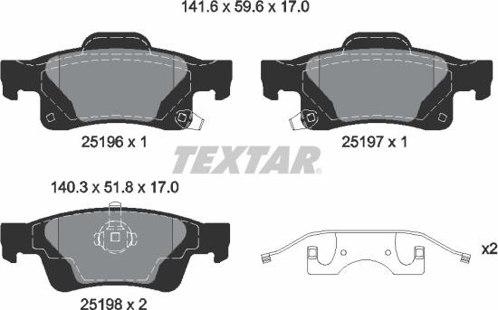 Textar 2519603 - Комплект спирачно феродо, дискови спирачки vvparts.bg
