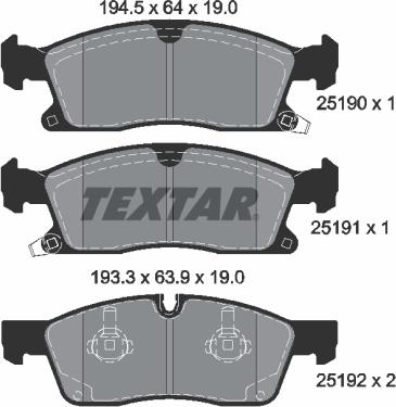 Textar 2519002 - Комплект спирачно феродо, дискови спирачки vvparts.bg