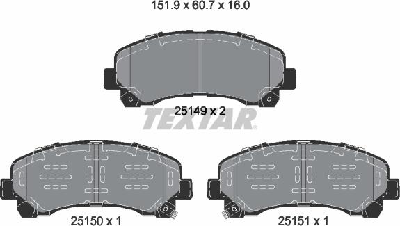 Textar 2514904 - Комплект спирачно феродо, дискови спирачки vvparts.bg