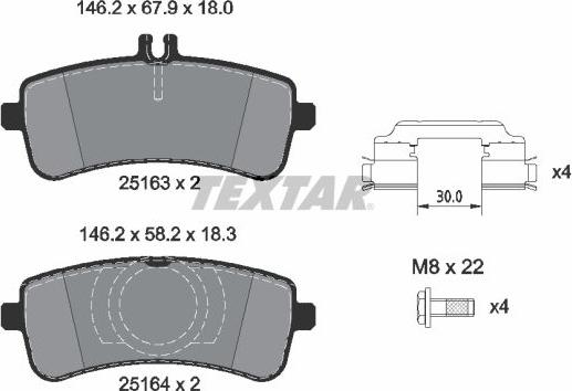 Textar 2516305 - Комплект спирачно феродо, дискови спирачки vvparts.bg
