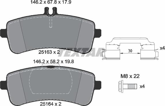 Textar 2516301 - Комплект спирачно феродо, дискови спирачки vvparts.bg