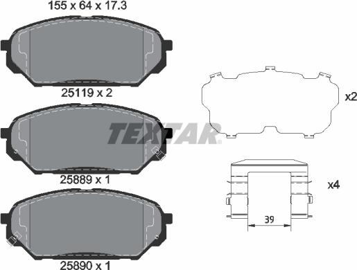 Textar 2511901 - Комплект спирачно феродо, дискови спирачки vvparts.bg