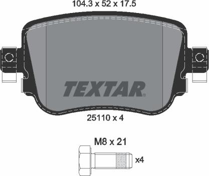 Textar 2511001 - Комплект спирачно феродо, дискови спирачки vvparts.bg