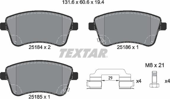 Textar 2518401 - Комплект спирачно феродо, дискови спирачки vvparts.bg