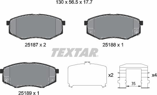 Textar 2518704 - Комплект спирачно феродо, дискови спирачки vvparts.bg