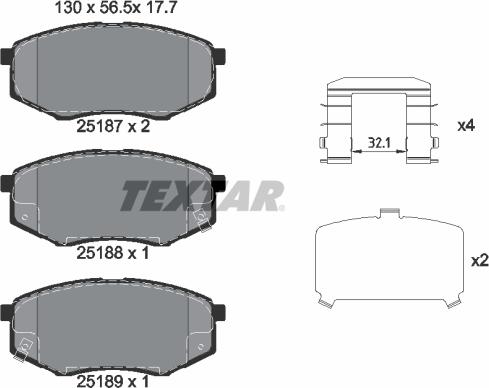 Textar 2518701 - Комплект спирачно феродо, дискови спирачки vvparts.bg