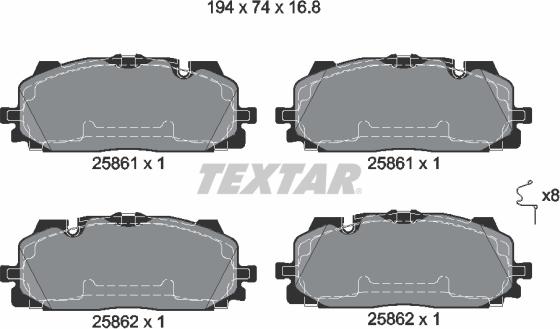 Textar 2586101 - Комплект спирачно феродо, дискови спирачки vvparts.bg