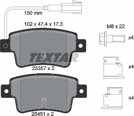 Textar 2535701 - Комплект спирачно феродо, дискови спирачки vvparts.bg