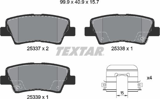 Textar 2533707 - Комплект спирачно феродо, дискови спирачки vvparts.bg