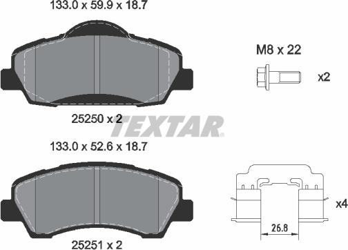 Textar 2525004 - Комплект спирачно феродо, дискови спирачки vvparts.bg