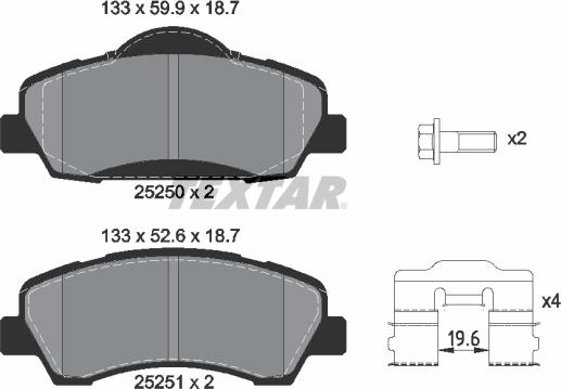 Textar 2525001 - Комплект спирачно феродо, дискови спирачки vvparts.bg