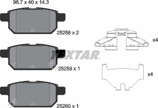 Textar 2525801 - Комплект спирачно феродо, дискови спирачки vvparts.bg