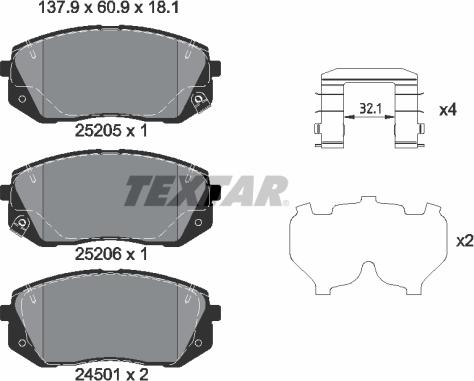 Textar 2520504 - Комплект спирачно феродо, дискови спирачки vvparts.bg