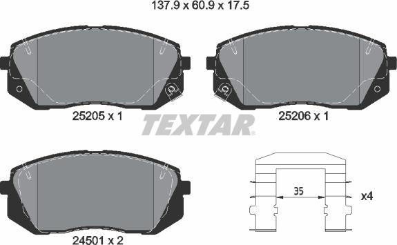 Textar 2520501 - Комплект спирачно феродо, дискови спирачки vvparts.bg