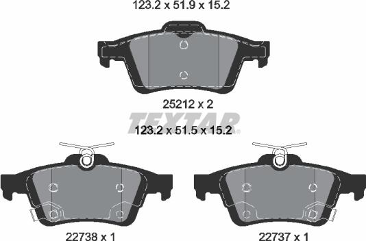 Textar 2521204 - Комплект спирачно феродо, дискови спирачки vvparts.bg