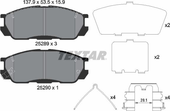 Textar 2528901 - Комплект спирачно феродо, дискови спирачки vvparts.bg