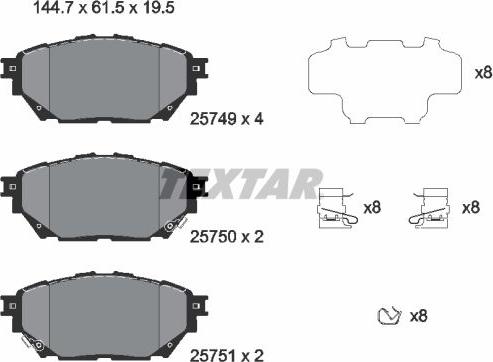 Textar 2574901 - Комплект спирачно феродо, дискови спирачки vvparts.bg