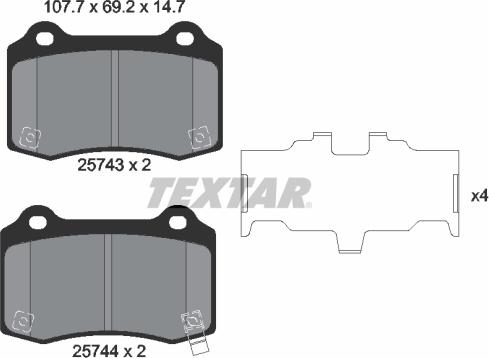 Textar 2574301 - Комплект спирачно феродо, дискови спирачки vvparts.bg