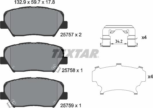 Textar 2575701 - Комплект спирачно феродо, дискови спирачки vvparts.bg