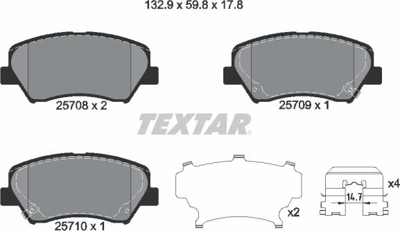 Textar 2570801 - Комплект спирачно феродо, дискови спирачки vvparts.bg