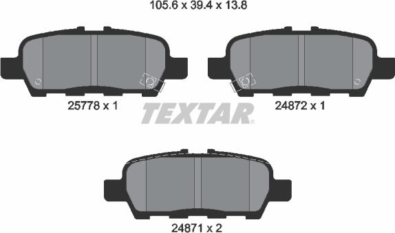 Textar 2577801 - Комплект спирачно феродо, дискови спирачки vvparts.bg