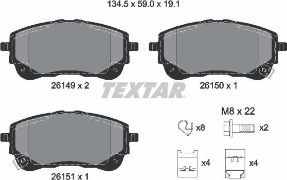 Textar 2614901 - Комплект спирачно феродо, дискови спирачки vvparts.bg