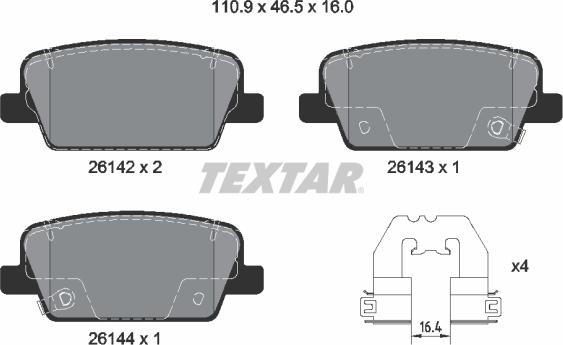Textar 2614201 - Комплект спирачно феродо, дискови спирачки vvparts.bg