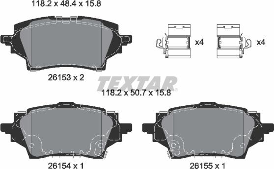 Textar 2615301 - Комплект спирачно феродо, дискови спирачки vvparts.bg