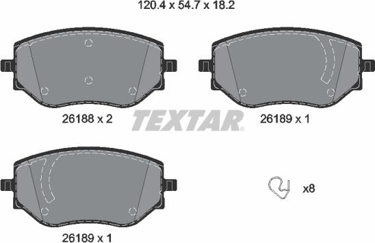 Textar 2618801 - Комплект спирачно феродо, дискови спирачки vvparts.bg