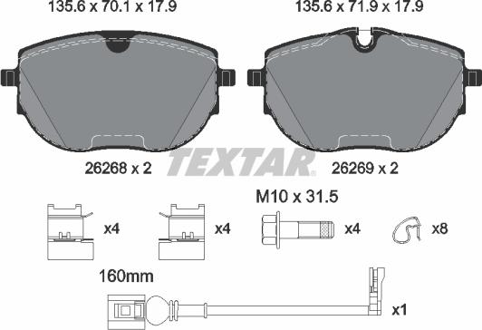 Textar 2626801 - Комплект спирачно феродо, дискови спирачки vvparts.bg