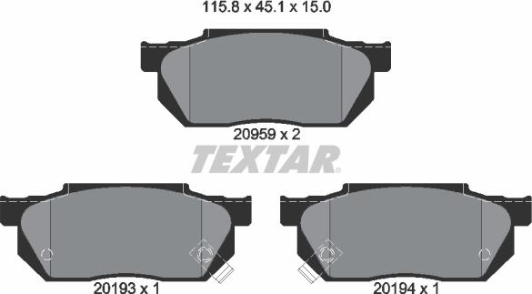 Textar 2095902 - Комплект спирачно феродо, дискови спирачки vvparts.bg