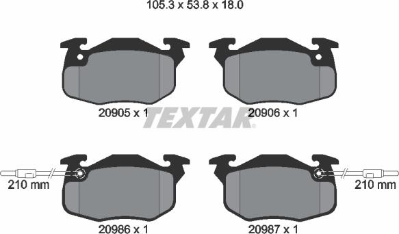 Textar 2090506 - Комплект спирачно феродо, дискови спирачки vvparts.bg