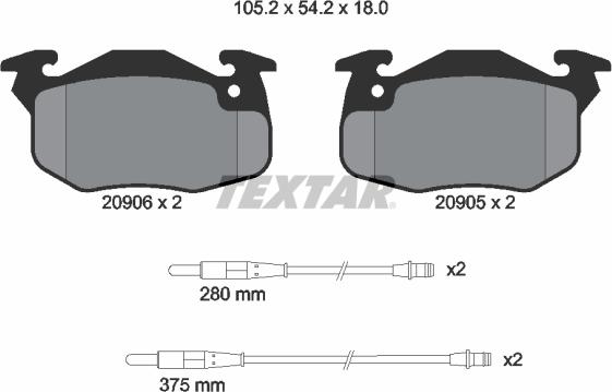 Textar 2090604 - Комплект спирачно феродо, дискови спирачки vvparts.bg