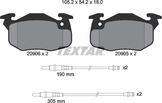 Textar 2090603 - Комплект спирачно феродо, дискови спирачки vvparts.bg