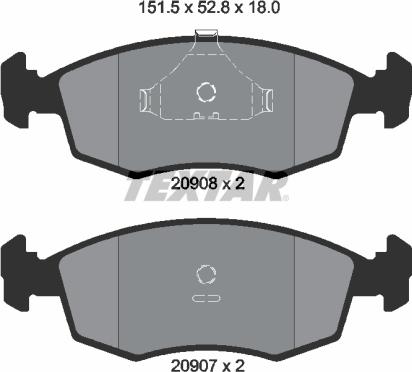 Textar 2090802 - Комплект спирачно феродо, дискови спирачки vvparts.bg