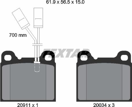 Textar 2091101 - Комплект спирачно феродо, дискови спирачки vvparts.bg