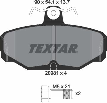 Textar 2098101 - Комплект спирачно феродо, дискови спирачки vvparts.bg