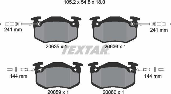 Textar 2063503 - Комплект спирачно феродо, дискови спирачки vvparts.bg