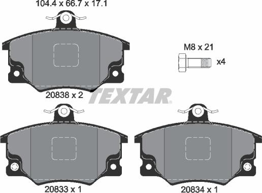 Textar 2083302 - Комплект спирачно феродо, дискови спирачки vvparts.bg